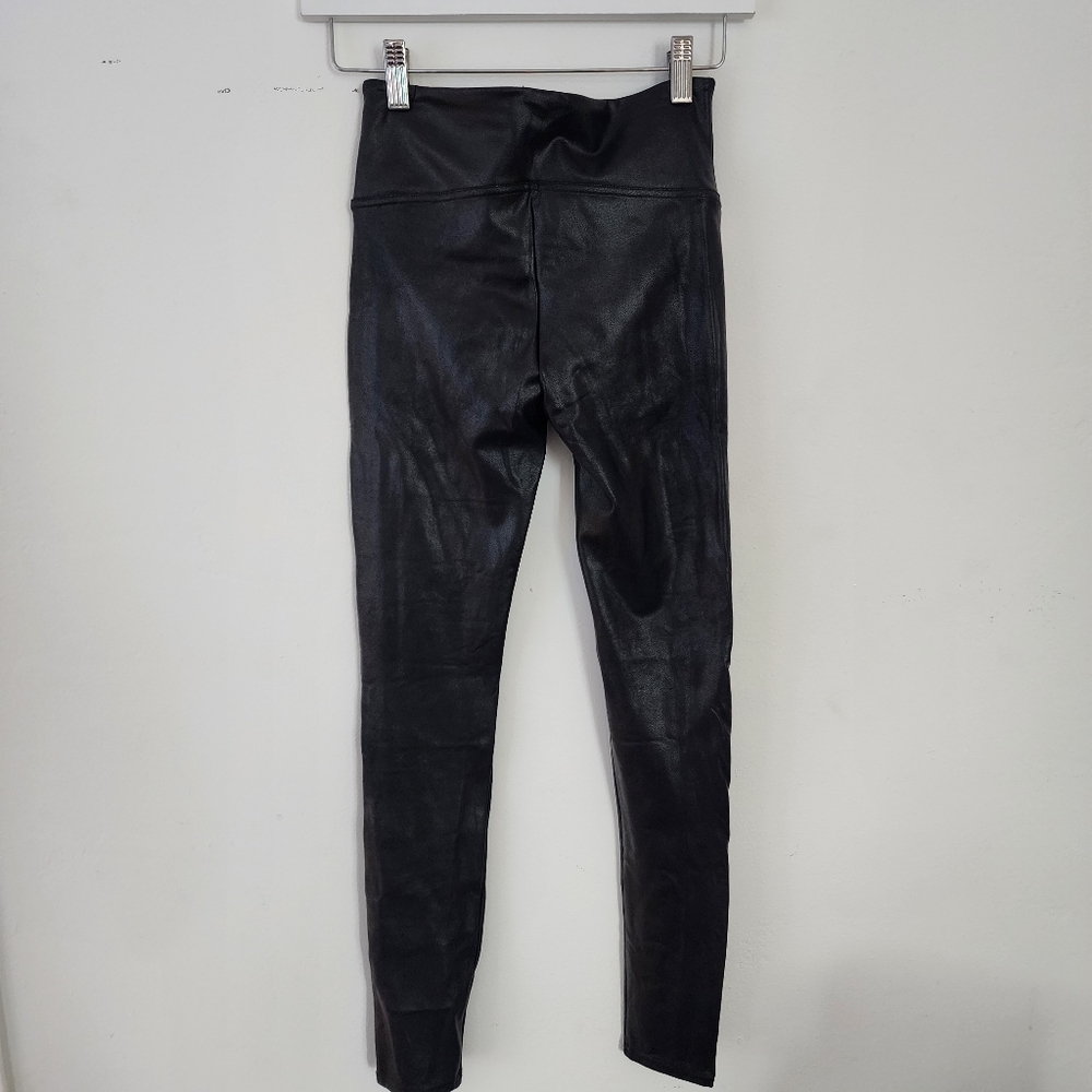 Spanx | Faux Leather Leggings with White Stripe - Picture 3 of 8